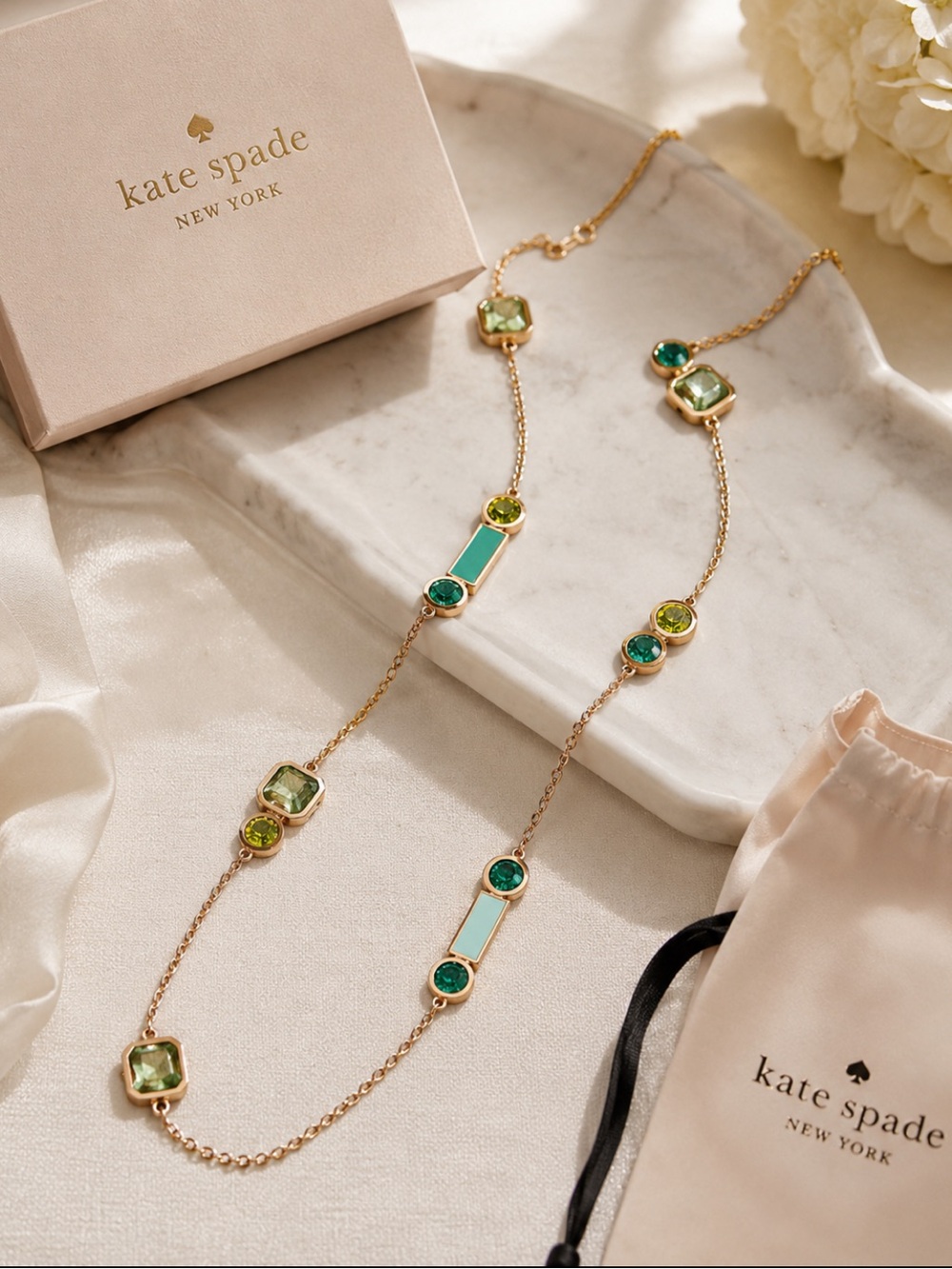 KATE SPADE Light Green Crystal Station Necklace ~Gorgeous